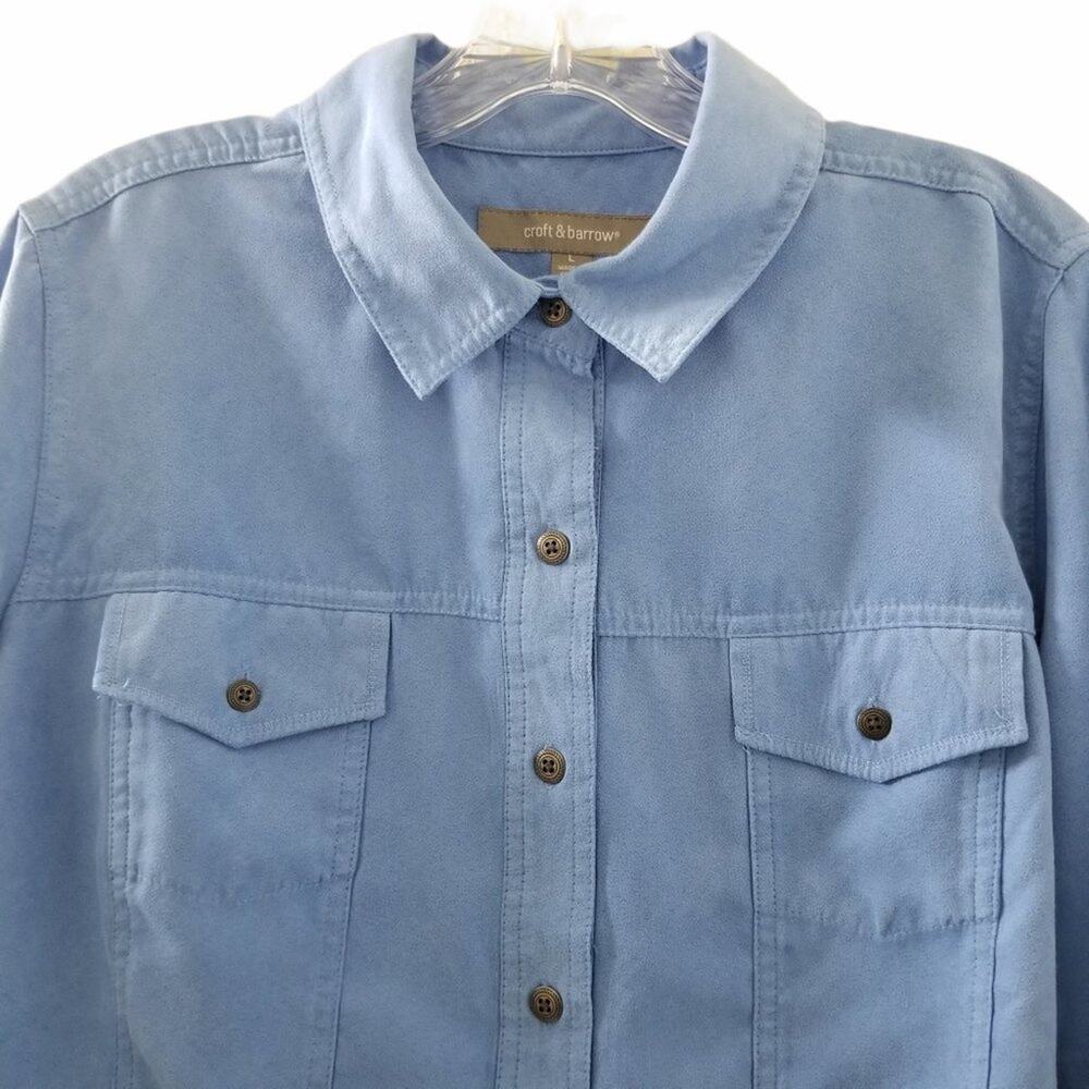 Croft and Barrow Blue Blouse Button Up Collar Long Sleeve Size Large - Picture 2 of 5
